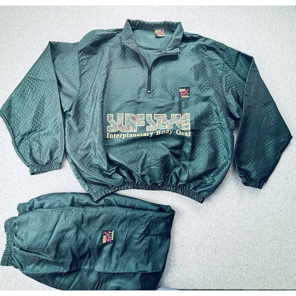 Vintage Surf Style Interplanetary Body Gear Track Suit Green Jacket Pants Sz XL